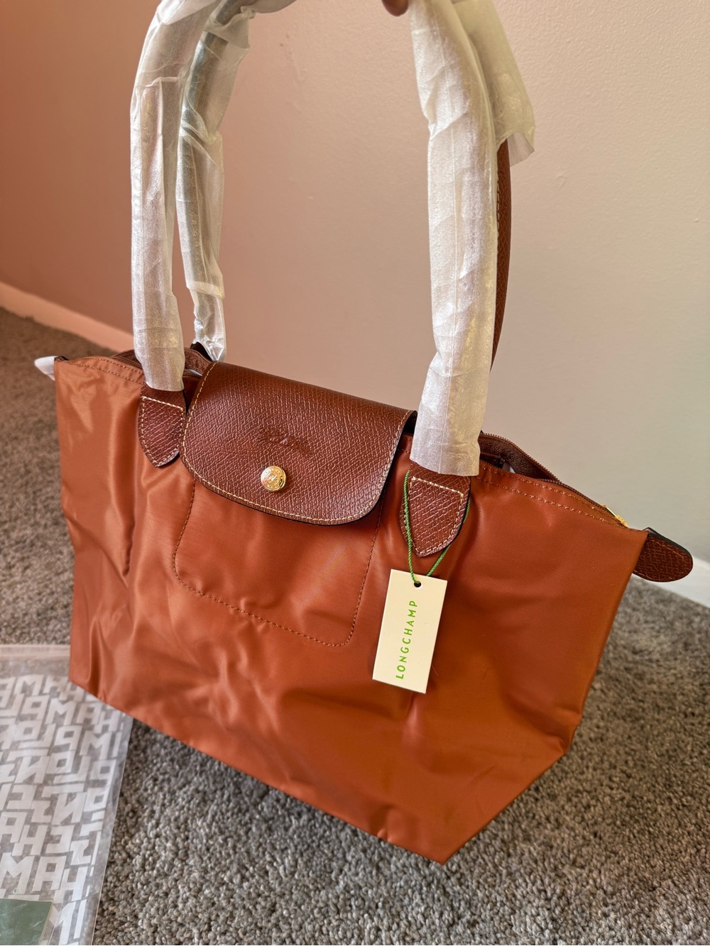 Longchamp Nylon Tote in Rust